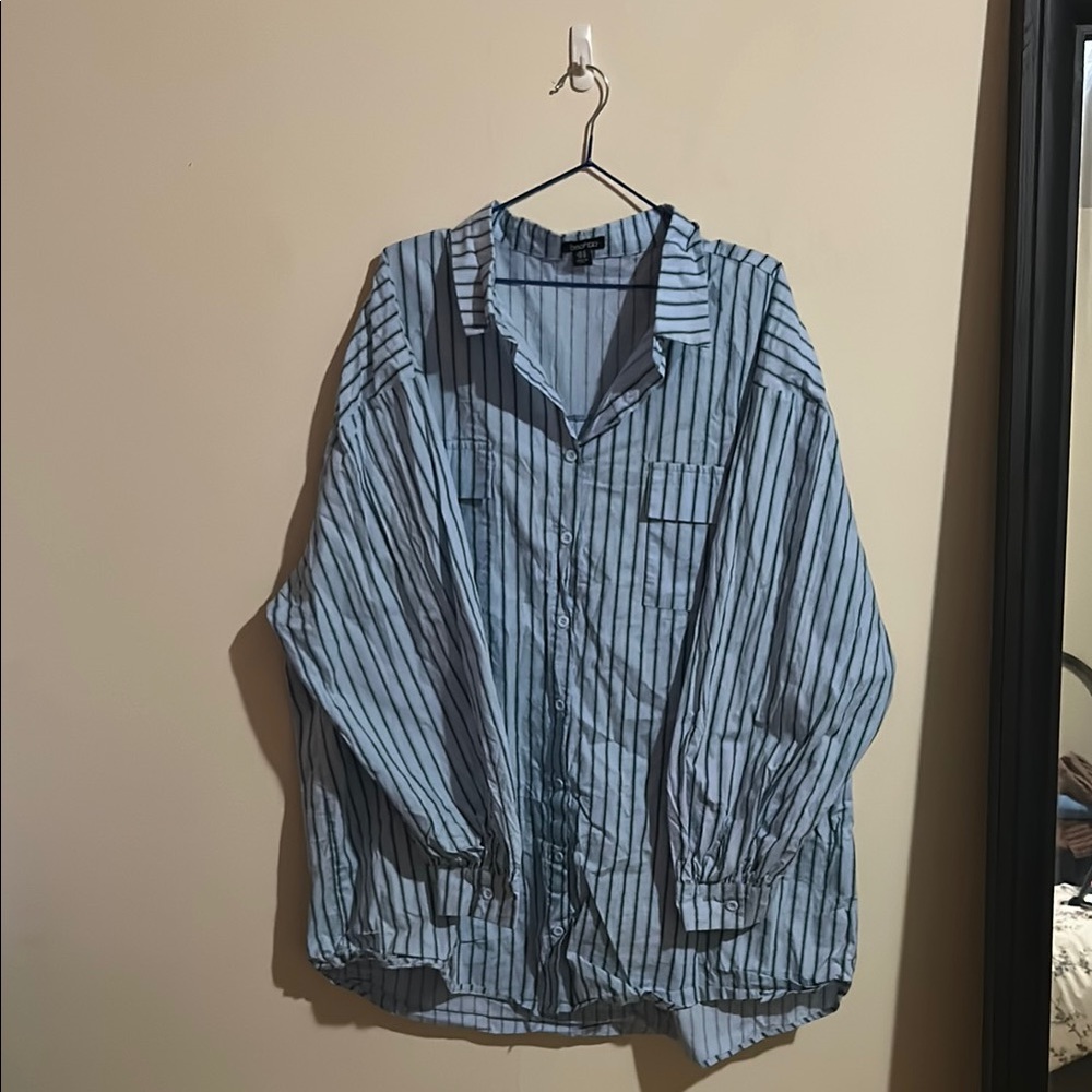 Boohoo Plus Blue Buttoned Long Sleeve Dress